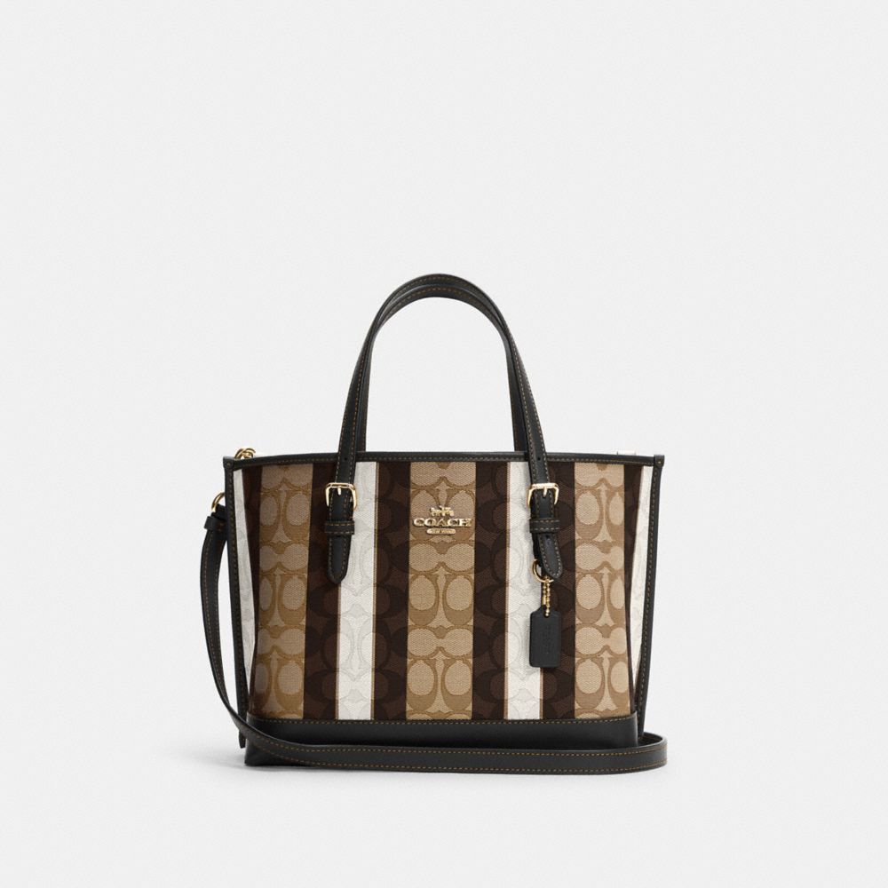 MOLLIE TOTE 25 IN SIGNATURE JACQUARD WITH STRIPES - C4086 - IM/KHAKI BLACK MULTI