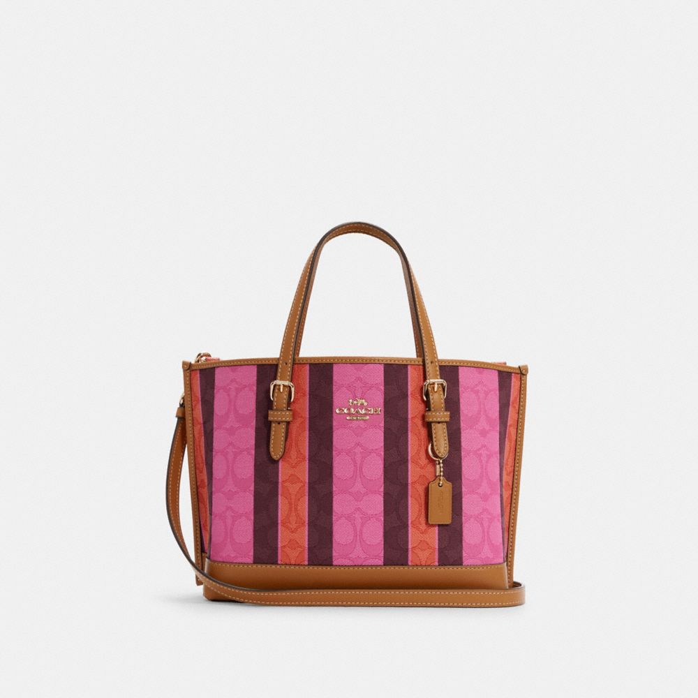 MOLLIE TOTE 25 IN SIGNATURE JACQUARD WITH STRIPES - C4086 - IM/PINK/BURGUNDY MULTI