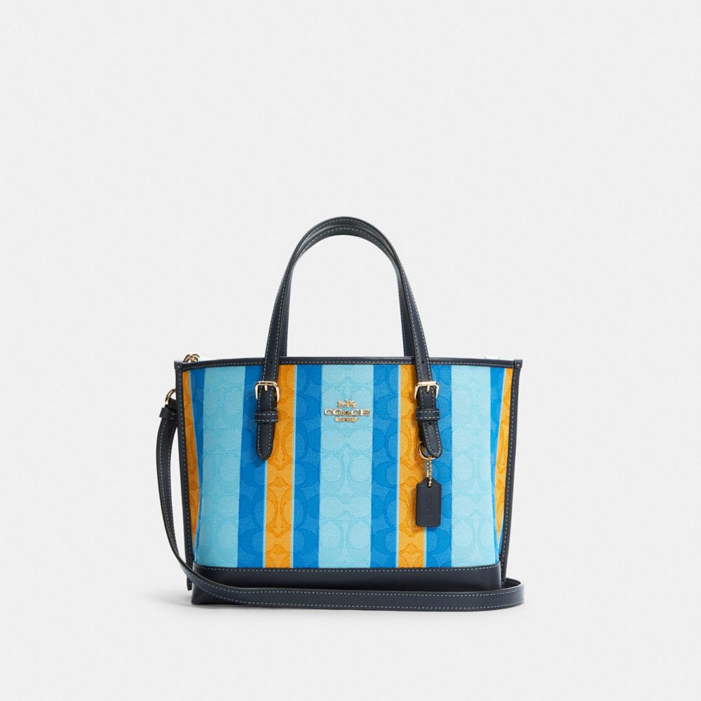 MOLLIE TOTE 25 IN SIGNATURE JACQUARD WITH STRIPES - C4086 - IM/BLUE/YELLOW MULTI