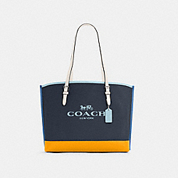 COACH C4087 Mollie Tote In Colorblock SV/DENIM/OCHRE MULTI