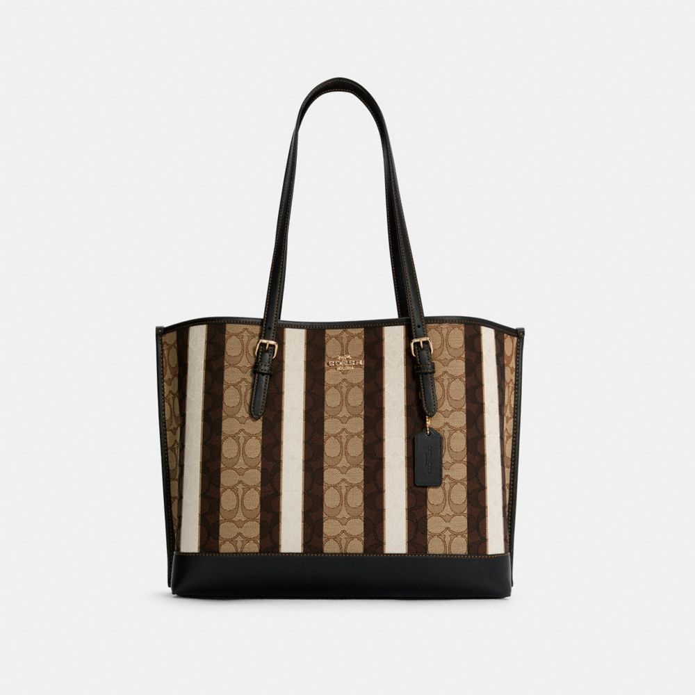 MOLLIE TOTE IN SIGNATURE JACQUARD WITH STRIPES - C4088 - IM/KHAKI BLACK MULTI