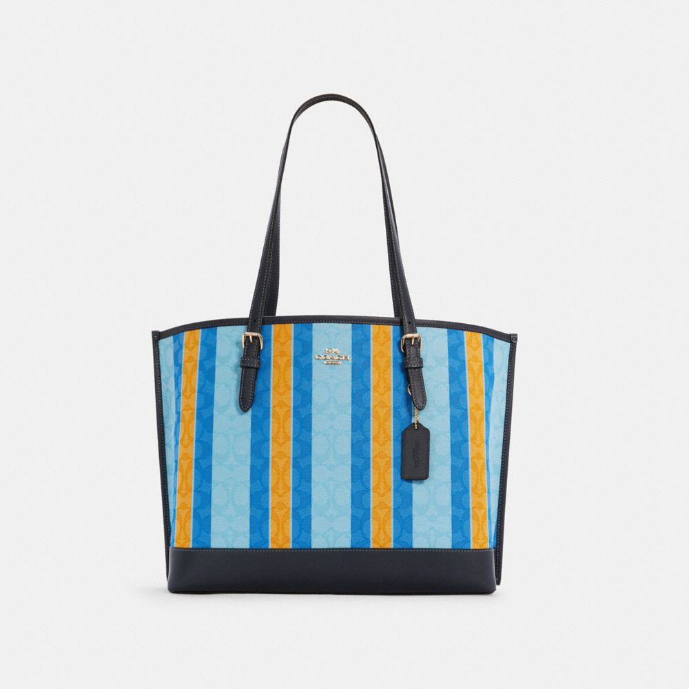 MOLLIE TOTE IN SIGNATURE JACQUARD WITH STRIPES - C4088 - IM/BLUE/YELLOW MULTI