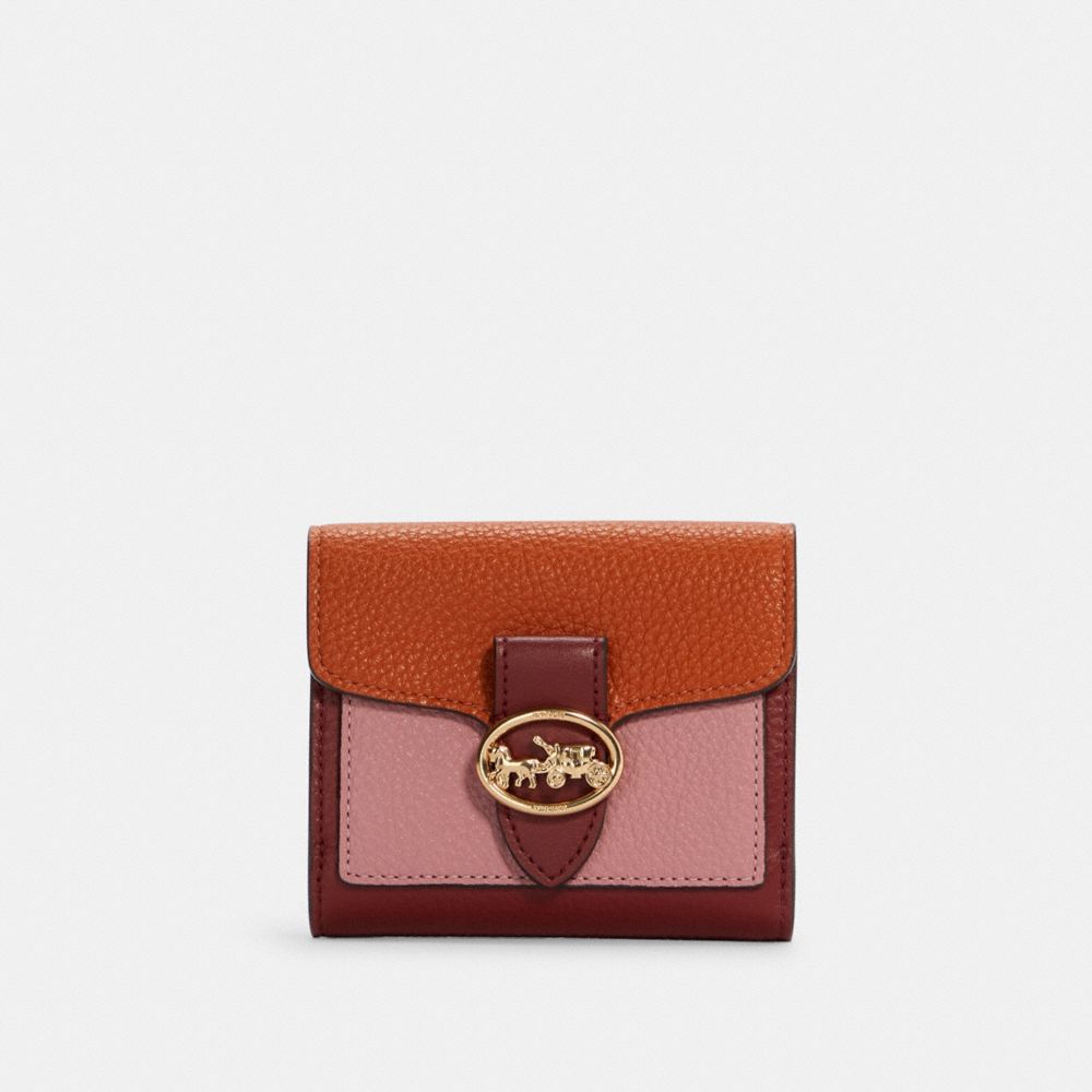 Georgie Small Wallet In Colorblock - GOLD/GINGER/TRUE PINK MULTI - COACH C4089