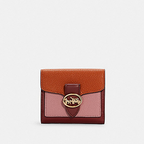 COACH C4089 Georgie Small Wallet In Colorblock GOLD/GINGER/TRUE PINK MULTI