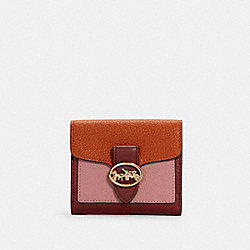 Georgie Small Wallet In Colorblock - GOLD/GINGER/TRUE PINK MULTI - COACH C4089