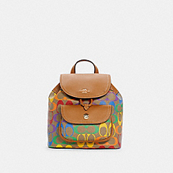 COACH C4097 Pennie Backpack 22 In Rainbow Signature Canvas IM/LIGHT SADDLE MULTI