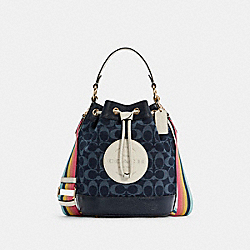 COACH C4101 - DEMPSEY DRAWSTRING BUCKET BAG IN SIGNATURE DENIM IM/DENIM MULTI