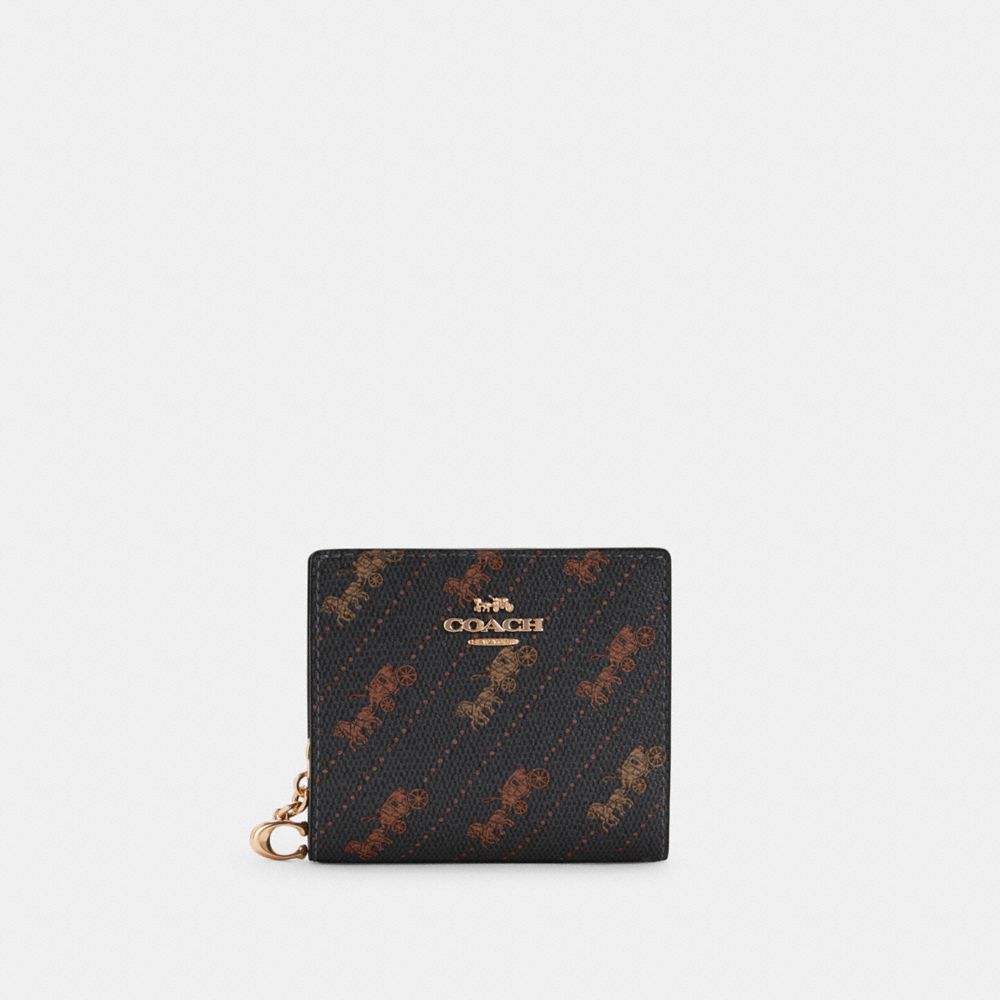 COACH SNAP WALLET WITH HORSE AND CARRIAGE DOT PRINT - IM/BLACK - C4104