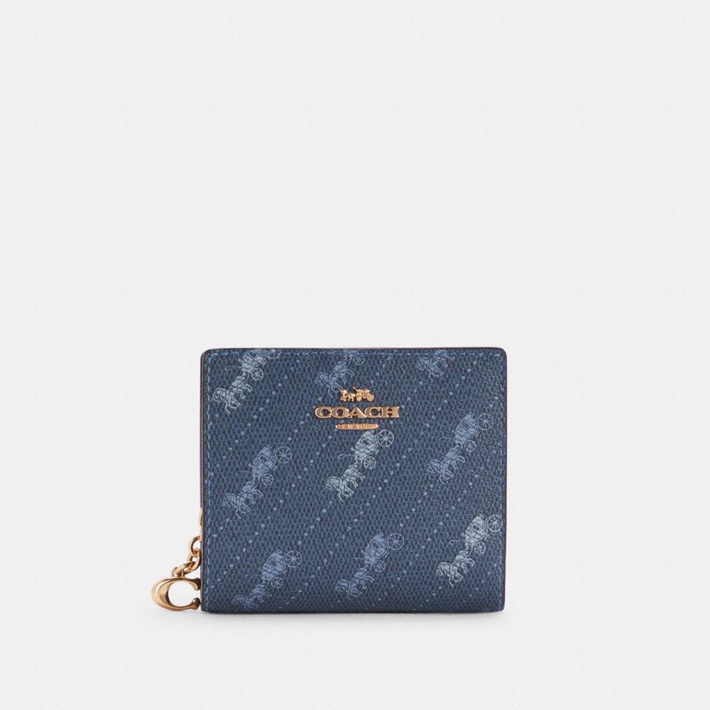 COACH C4104 Snap Wallet With Horse And Carriage Dot Print IM/DENIM