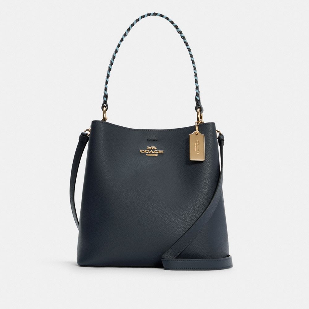 Town Bucket Bag With Whipstitch - C4109 - GOLD/MIDNIGHT/WATERFALL MULTI