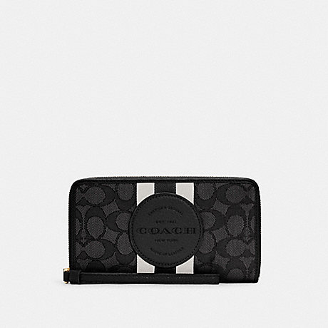 COACH C4110 Dempsey Large Phone Wallet In Signature Jacquard With Stripe And Coach Patch SILVER/BLACK-SMOKE-BLACK-MULTI