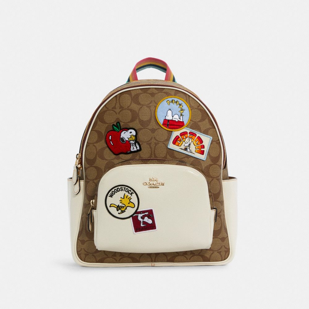 COACH C4115 COACH X PEANUTS COURT BACKPACK IN SIGNATURE CANVAS WITH VARSITY PATCHES IM/KHAKI-CHALK-MULTI