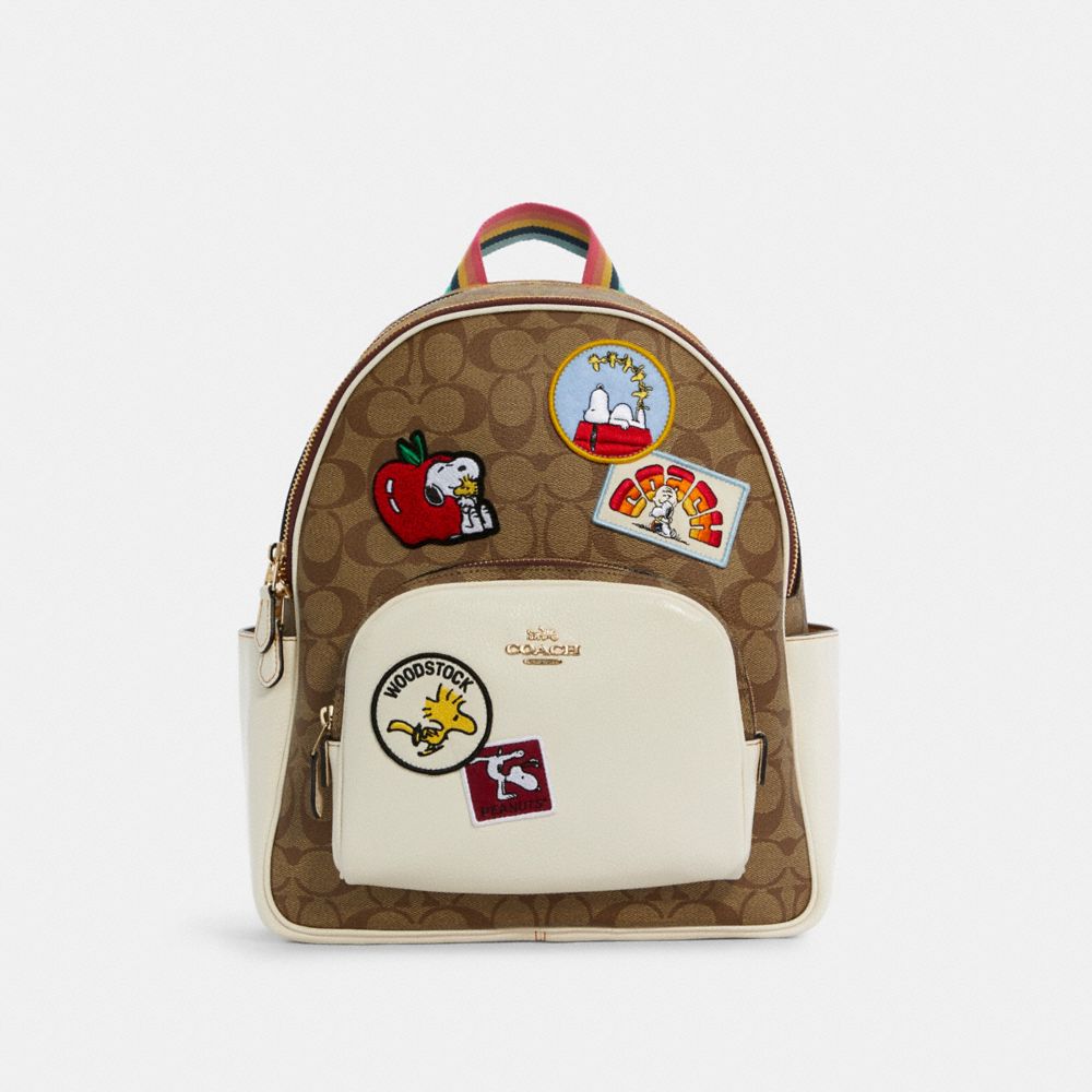 COACH C4115 COACH X PEANUTS COURT BACKPACK IN SIGNATURE CANVAS WITH VARSITY PATCHES IM/KHAKI CHALK MULTI