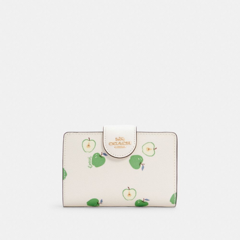 COACH C4116 MEDIUM CORNER ZIP WALLET WITH APPLE PRINT IM/CHALK MULTI