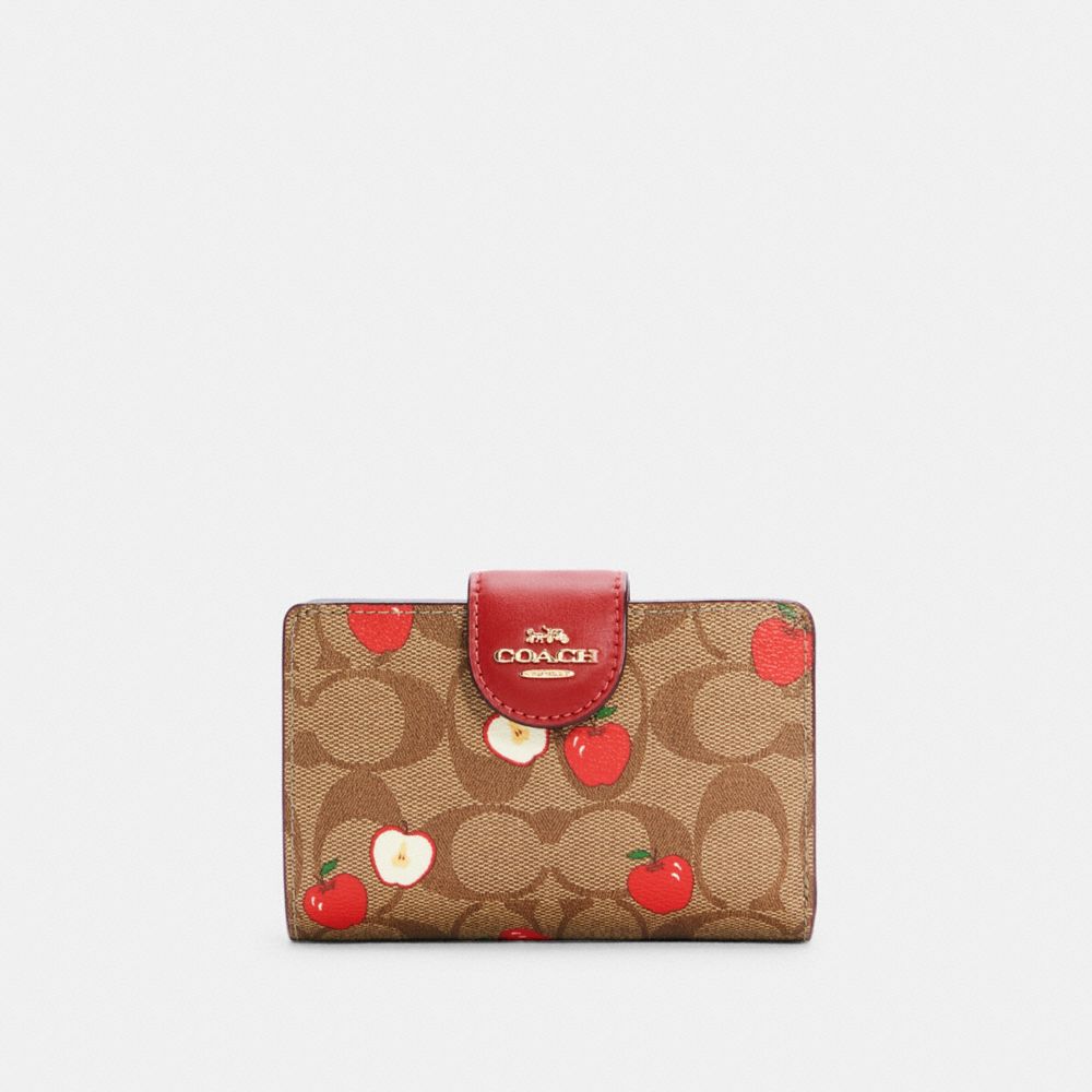 MEDIUM CORNER ZIP WALLET IN SIGNATURE CANVAS WITH APPLE PRINT - C4117 - IM/KHAKI MULTI