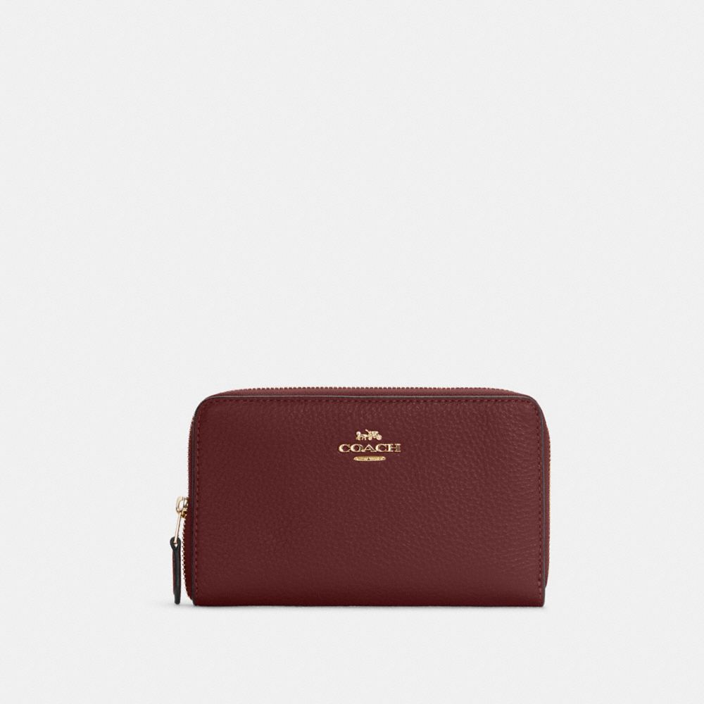 COACH C4124 Medium Id Zip Wallet GOLD/BLACK CHERRY