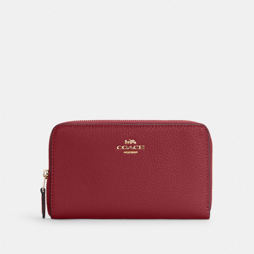 COACH C4124 - Medium Id Zip Wallet GOLD/CHERRY