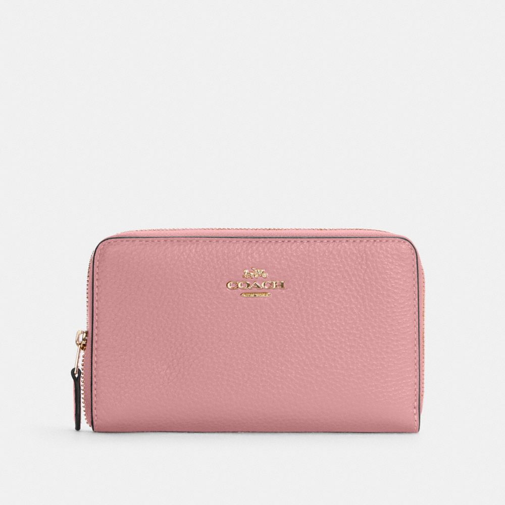 COACH C4124 Medium Id Zip Wallet GOLD/TRUE PINK