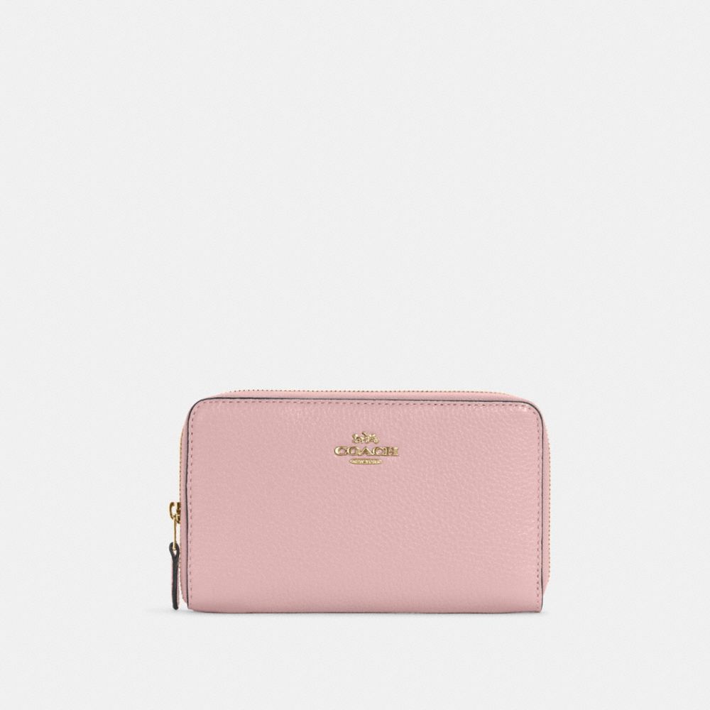 COACH C4124 Medium Id Zip Wallet GOLD/POWDER PINK