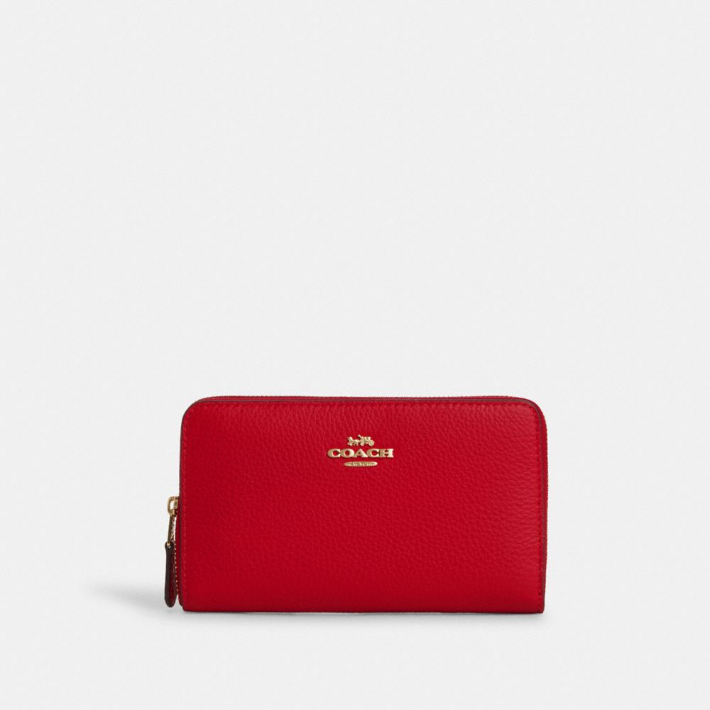 COACH C4124 Medium Id Zip Wallet GOLD/BOLD RED