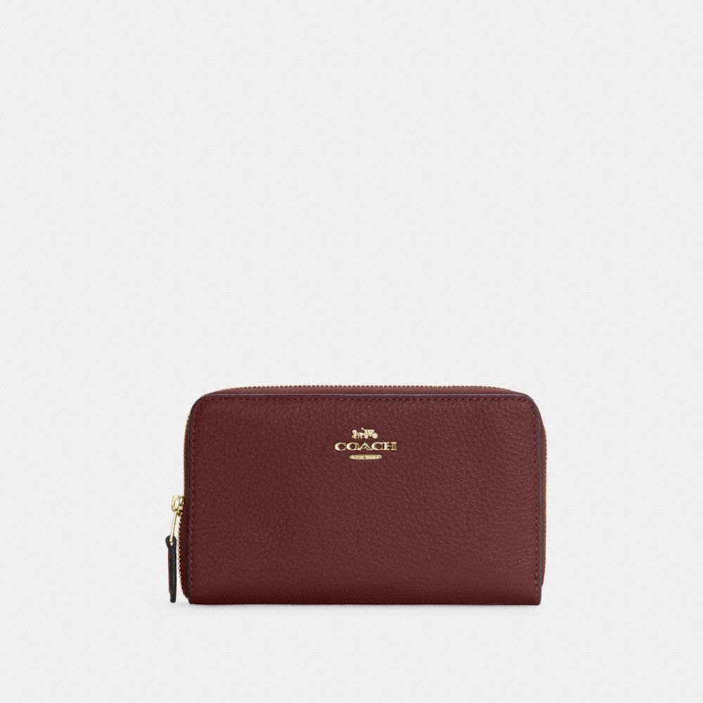 COACH C4124 Medium Id Zip Wallet GOLD/WINE