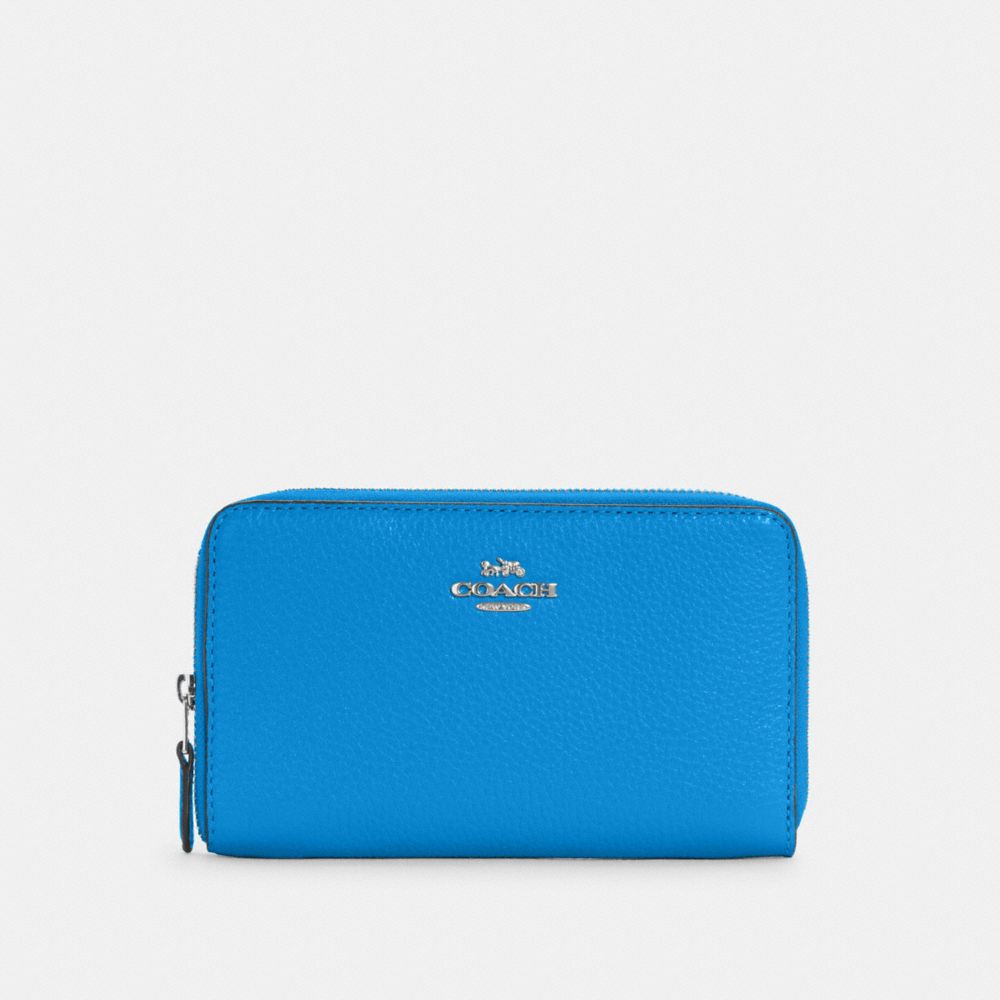 COACH C4124 MEDIUM ID ZIP WALLET SV/VIVID BLUE