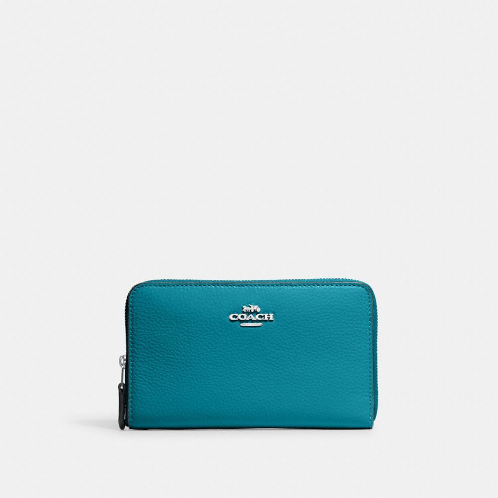 COACH C4124 Medium Id Zip Wallet Silver/Teal