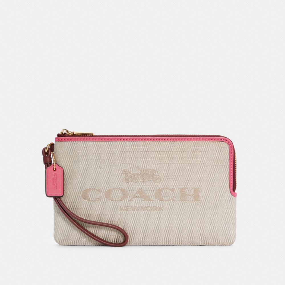 COACH C4126 Double Zip Wallet In Colorblock IM/NATURAL/MANGO MULTI