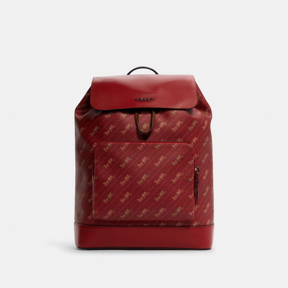 COACH Turner Backpack With Horse And Carriage Dot Print - GUNMETAL/BRIGHT RED 1941 RED - C4135