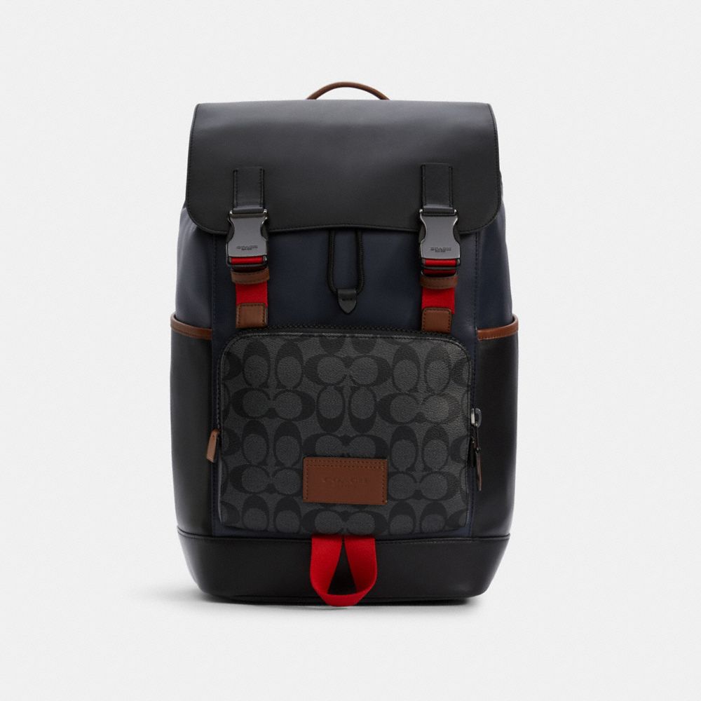 TRACK BACKPACK IN COLORBLOCK SIGNATURE CANVAS - C4139 - QB/CHARCOAL MIDNIGHT MULTI
