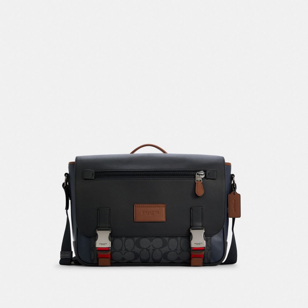 COACH C4142 TRACK MESSENGER IN COLORBLOCK SIGNATURE CANVAS QB/CHARCOAL MIDNIGHT MULTI