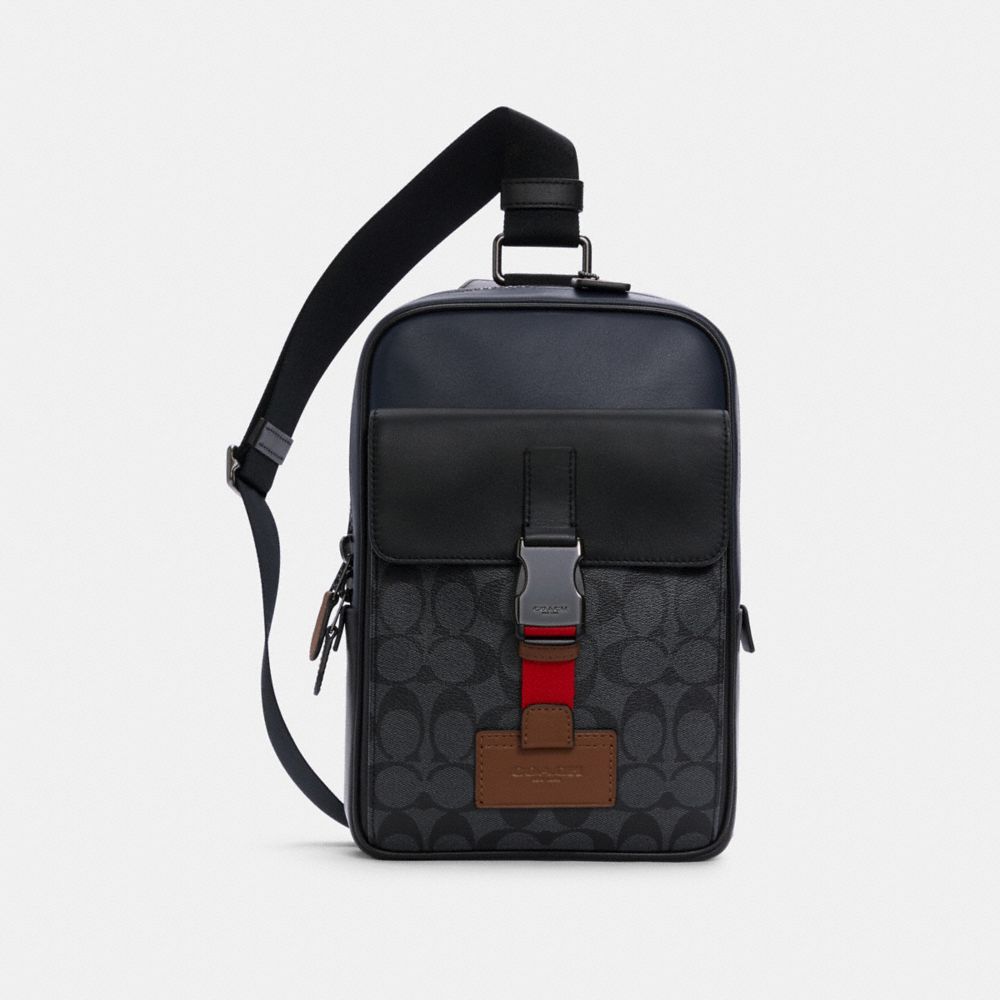 COACH TRACK PACK IN COLORBLOCK SIGNATURE CANVAS - QB/CHARCOAL MIDNIGHT MULTI - C4143