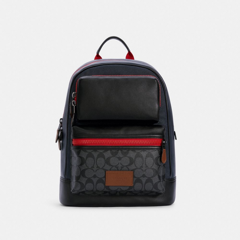 RIDER BACKPACK IN COLORBLOCK SIGNATURE CANVAS - C4146 - QB/CHARCOAL MIDNIGHT MULTI
