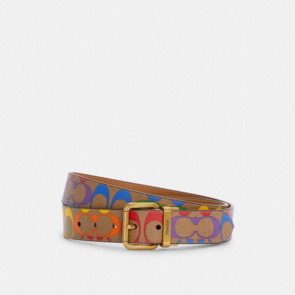 COACH C4153 Roller Buckle Cut-to-size Reversible Belt In Rainbow Signature Canvas, 38mm QB/KHAKI MULTI