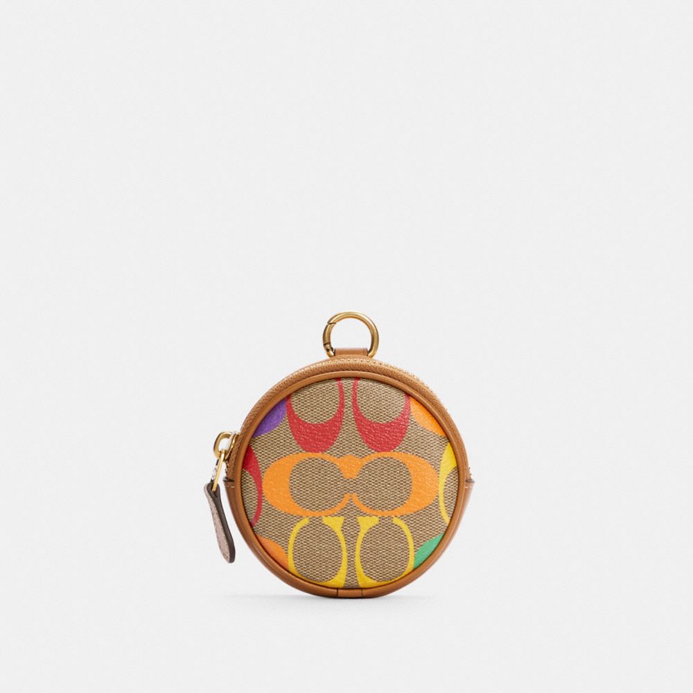 COACH C4156 ROUND HYBRID POUCH IN RAINBOW SIGNATURE CANVAS QB/KHAKI MULTI