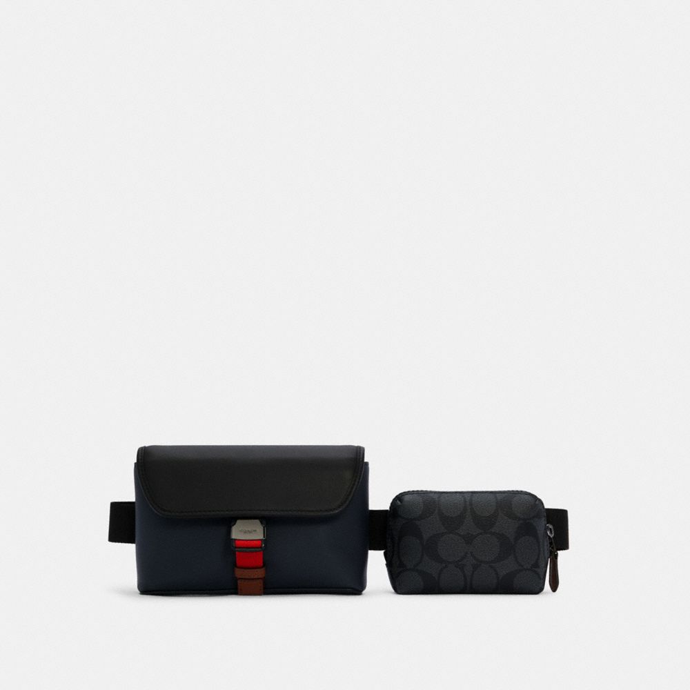 COACH C4157 Rider Double Belt Bag In Colorblock Signature Canvas QB/CHARCOAL MIDNIGHT MULTI