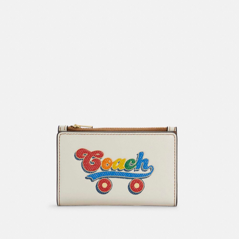 COACH SLIM BIFOLD CARD WALLET WITH RAINBOW ROLLER SKATE GRAPHIC - QB/CHALK MULTI - C4161