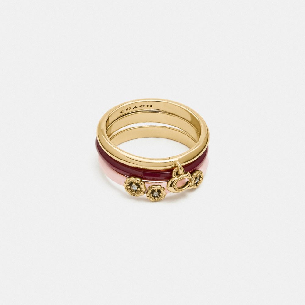 COACH Pink Tea Rose Ring Set - GOLD/PINK MULTI - C4165