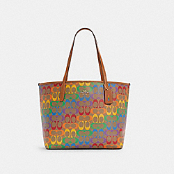 COACH C4181 - CITY TOTE IN RAINBOW SIGNATURE CANVAS IM/LIGHT SADDLE MULTI