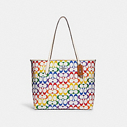 City Tote In Rainbow Signature Canvas - C4181 - Silver/Chalk Multi