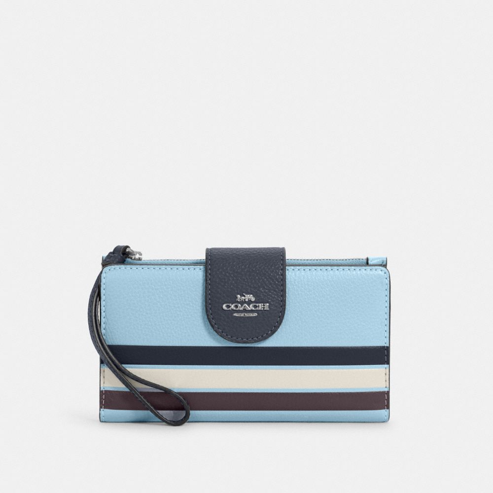 COACH C4182 TECH PHONE WALLET IN COLORBLOCK WITH STRIPE SV/WATERFALL MIDNIGHT MULTI