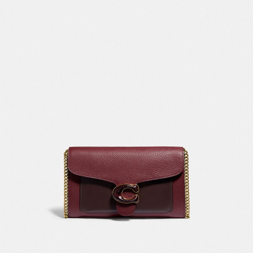 Tabby Chain Clutch In Colorblock With Snakeskin Detail - C4203 - BRASS/WINE MULTI