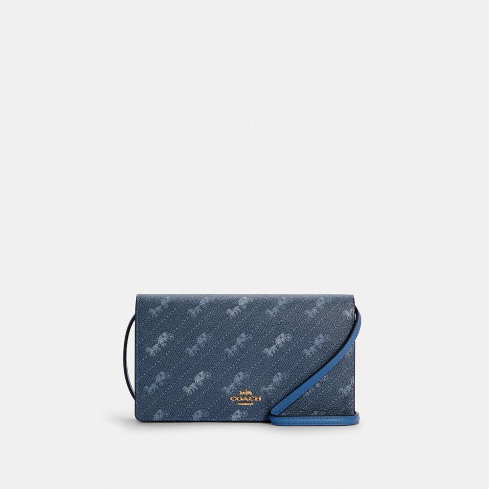 COACH ANNA FOLDOVER CROSSBODY CLUTCH WITH HORSE AND CARRIAGE DOT PRINT - IM/DENIM - C4208