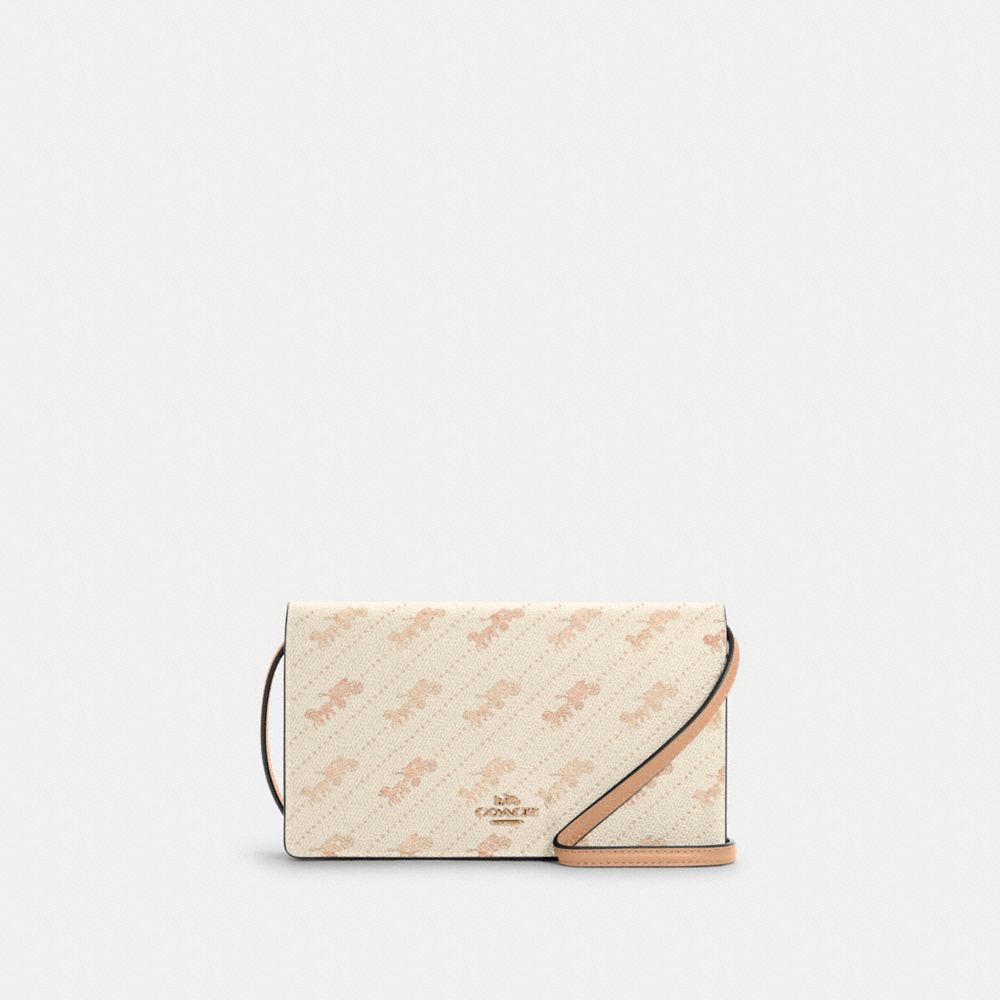 ANNA FOLDOVER CROSSBODY CLUTCH WITH HORSE AND CARRIAGE DOT PRINT - C4208 - IM/CREAM