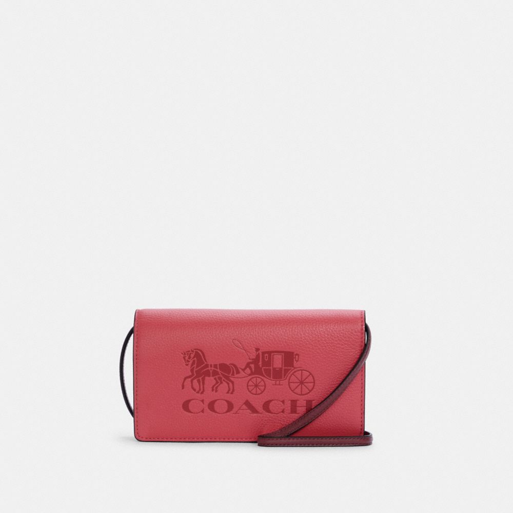 ANNA FOLDOVER CROSSBODY CLUTCH WITH HORSE AND CARRIAGE - C4209 - IM/POPPY/VINTAGE MAUVE
