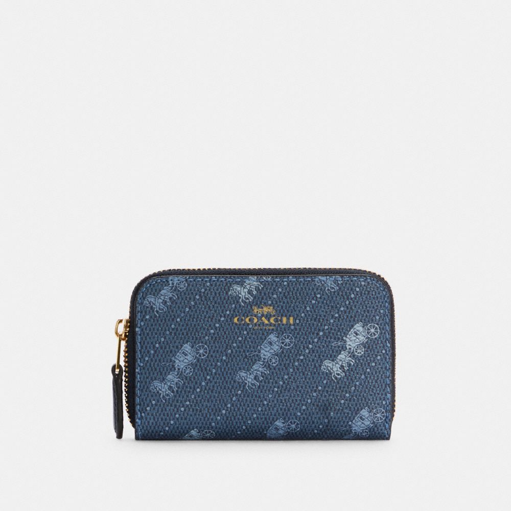 ZIP AROUND COIN CASE WITH HORSE AND CARRIAGE DOT PRINT - C4210 - IM/DENIM