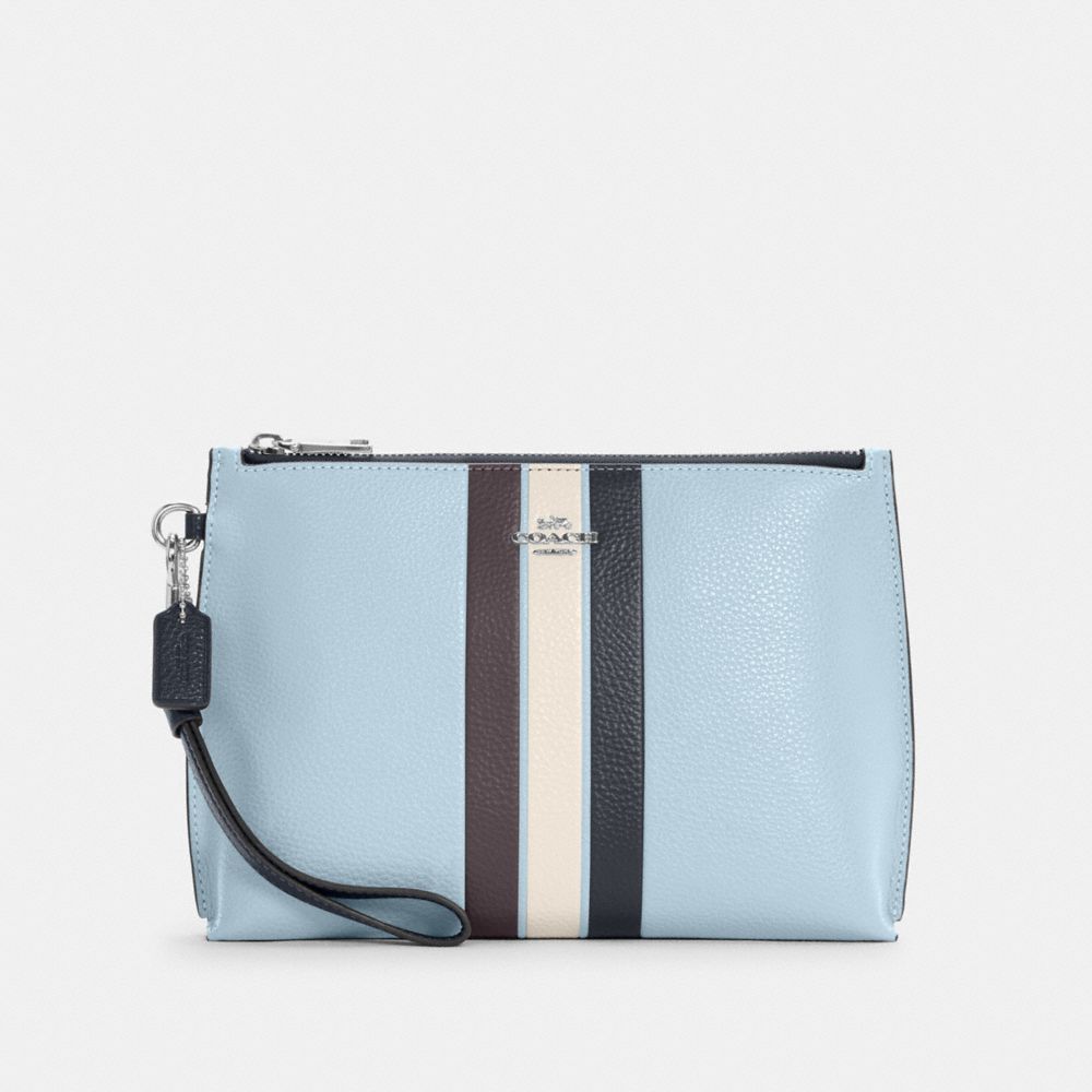 COACH ROWAN POUCH IN COLORBLOCK WITH STRIPE - SV/WATERFALL MIDNIGHT MULTI - C4214