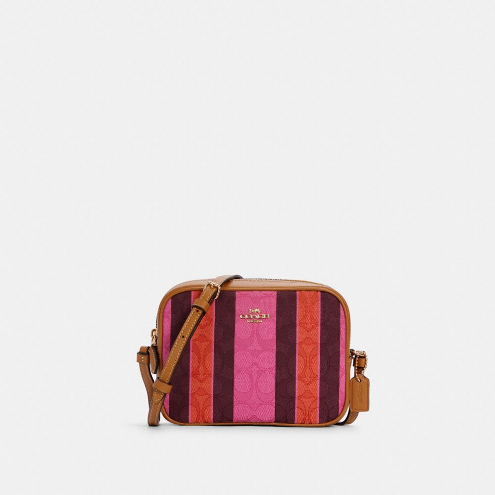 COACH MINI CAMERA BAG IN SIGNATURE JACQUARD WITH STRIPES - IM/PINK/BURGUNDY MULTI - C4222