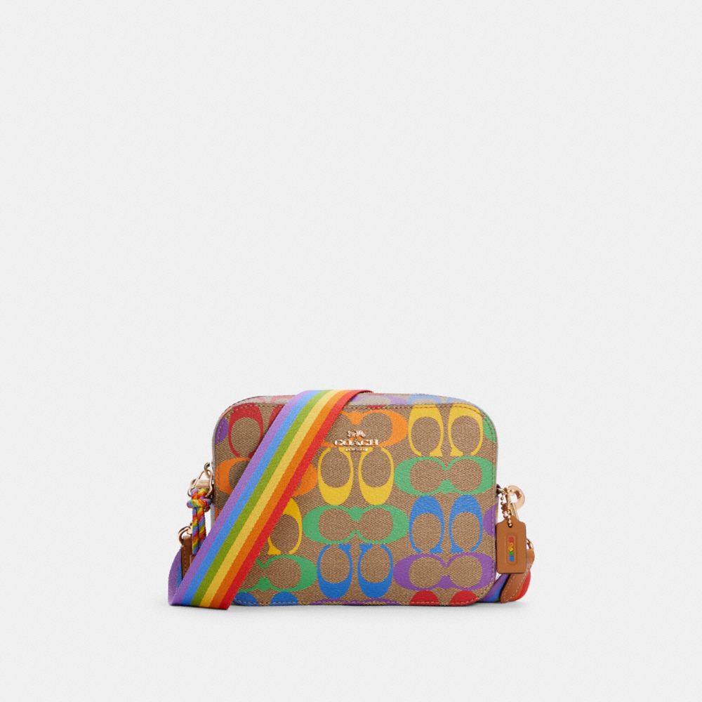 COACH MINI CAMERA BAG IN RAINBOW SIGNATURE CANVAS - IM/LIGHT SADDLE MULTI - C4227