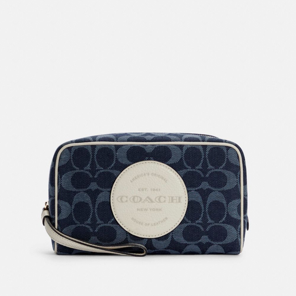 DEMPSEY BOXY COSMETIC CASE 20 IN SIGNATURE DENIM WITH COACH PATCH - IM/DENIM MULTI - COACH C4230